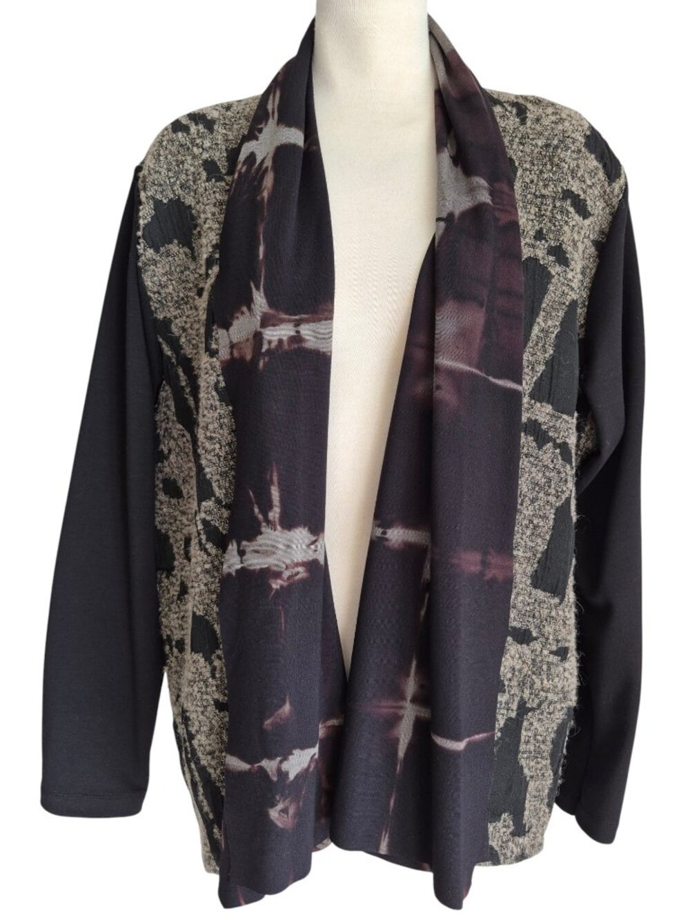 Art of Cloth Artsy Ecletic Alpaca Blend Jacket Hand Dyed Jersey Shawl Collar 1X